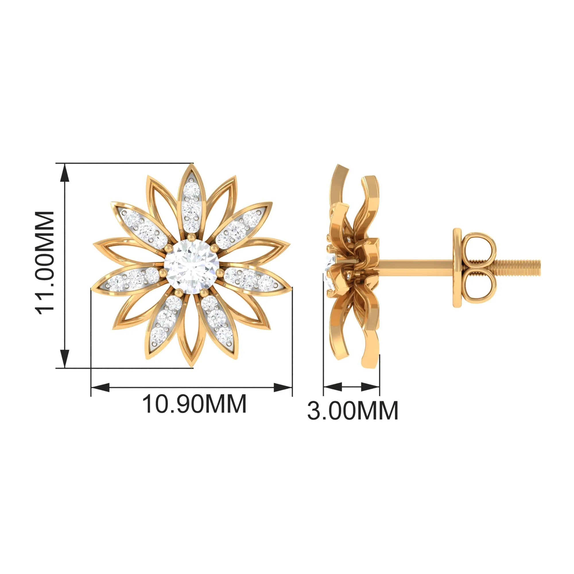 Zircon Flower Screw Back Stud Earrings