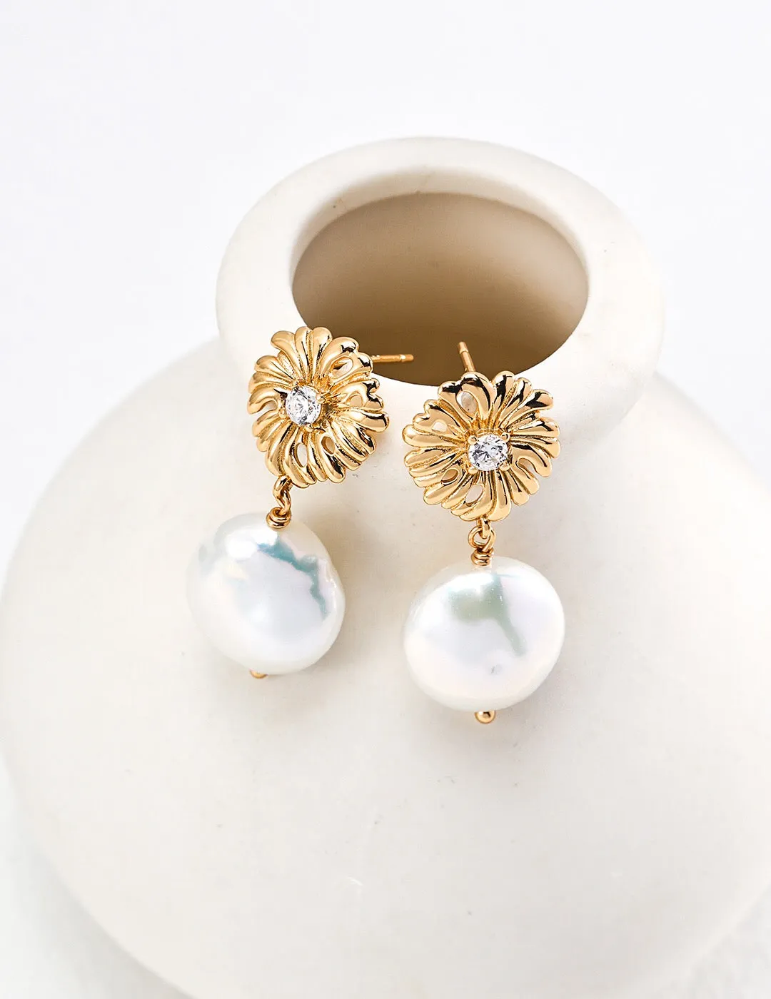 Zircon Pearl Drop Earrings